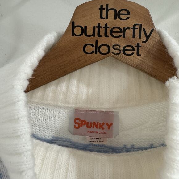 Vintage 80s/90s Pastel Floral Acrylic Mock Neck Sweater 1-650 cottagecore - Picture 3 of 4